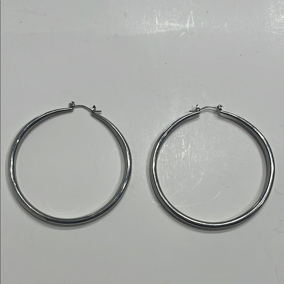 Faux, Costume, Vintage 2.5 inch Loop Sliver Earrings - Picture 1 of 3